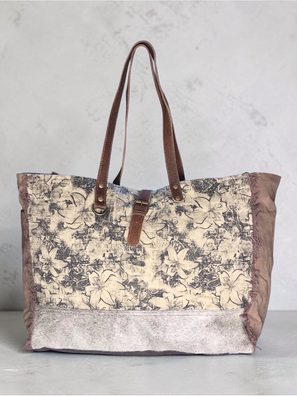 Myra Globetrotter Patch Tote Bag NWT Upcycled Canvas Leather Western Boho